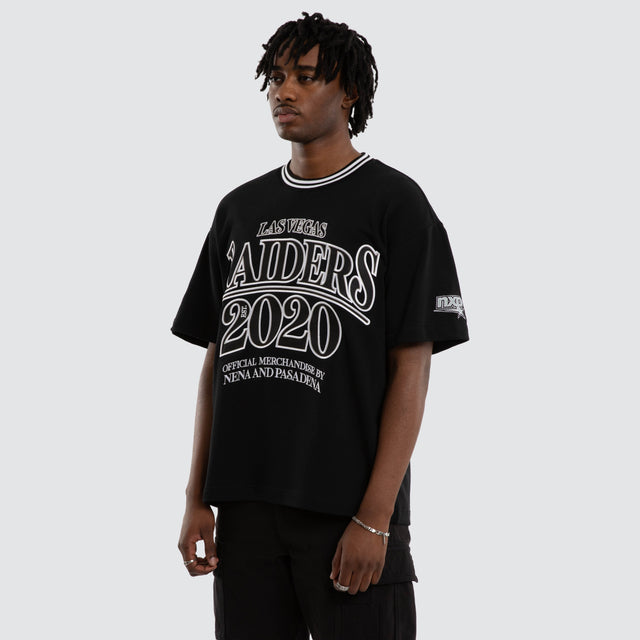Model wears Las Vegas Raiders Game Tee Jet Black T-Shirts in Black - Image 6