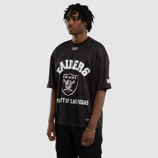 Model wears Las Vegas Raiders Property Tee Jet Black T-Shirts in Black - Image 5