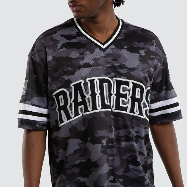 Model wears Las Vegas Raiders Brady Jersey Black Camo Jerseys in Camo - Image 2