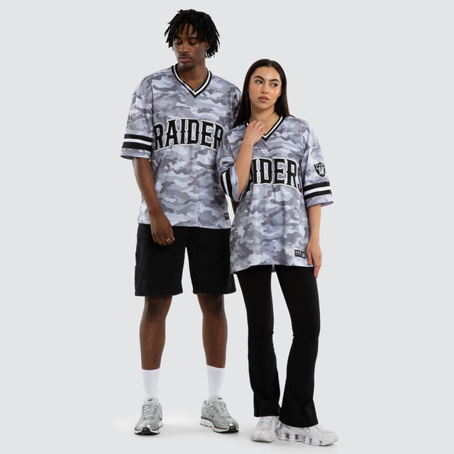 Model wears Las Vegas Raiders Brady Jersey Snow Camo Jerseys in Camo - Image 1
