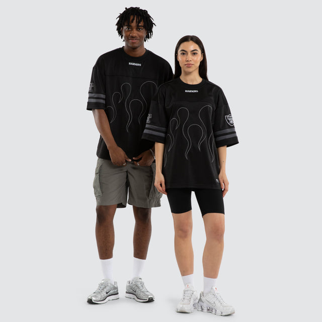 Model wears Las Vegas Raiders Dark Flame Tee Black T-Shirts in Black - Image 3