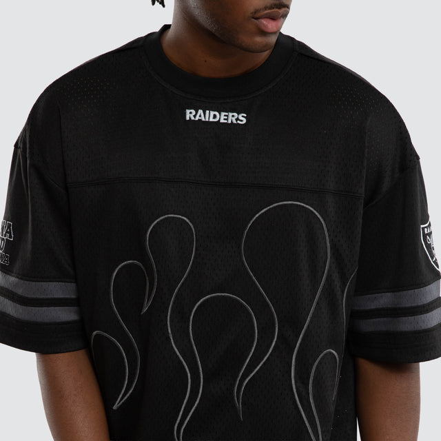 Model wears Las Vegas Raiders Dark Flame Tee Black T-Shirts in Black - Image 7