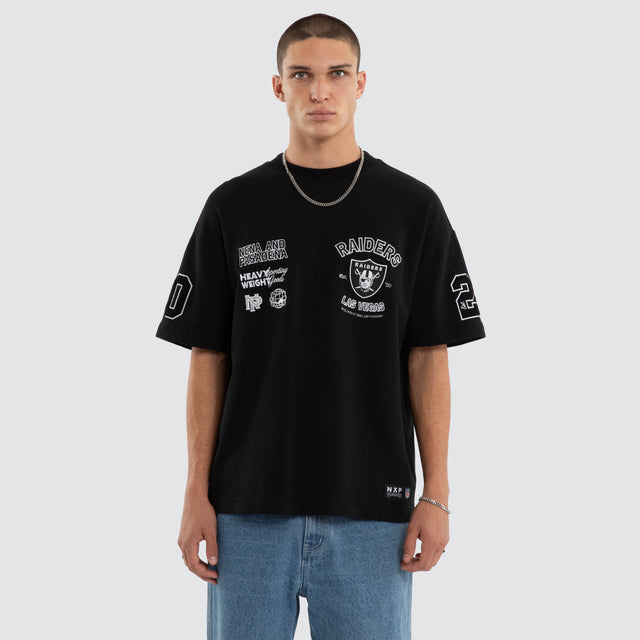 Model wears Las Vegas Raiders Founded Loopback Tee Jet Black T-Shirts Black – image 1