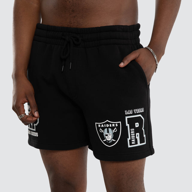 Model wears Las Vegas Raiders Sprinter Short Jet Black Shorts in Black - Image 6