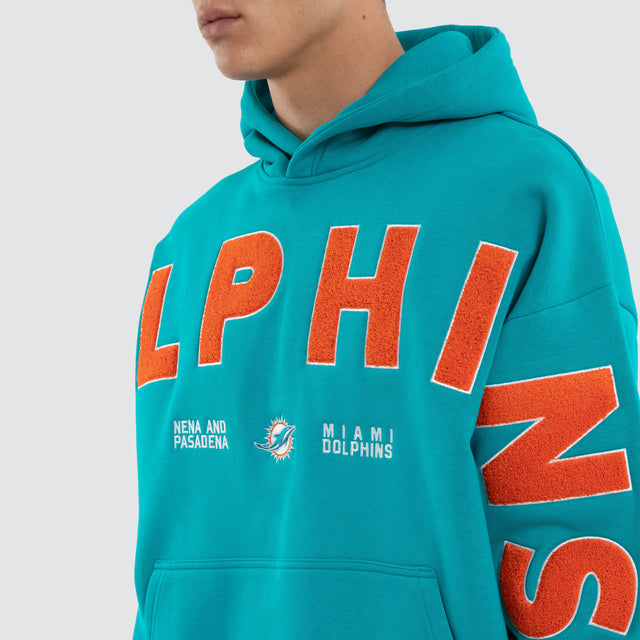 Model wears Miami Dolphins Arch Hoodie Aqua Hoodies Green – image 4