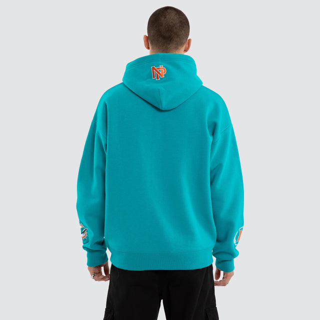 Model wears Miami Dolphins Arch Hoodie Aqua Hoodies Green – image 3