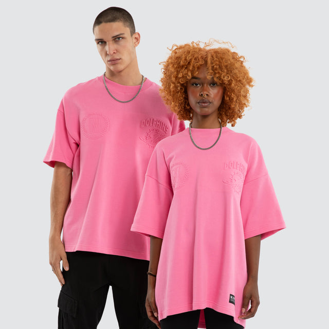 Model wears Miami Dolphins Crest Loopback Tee Pink T-Shirts Pink – image 1