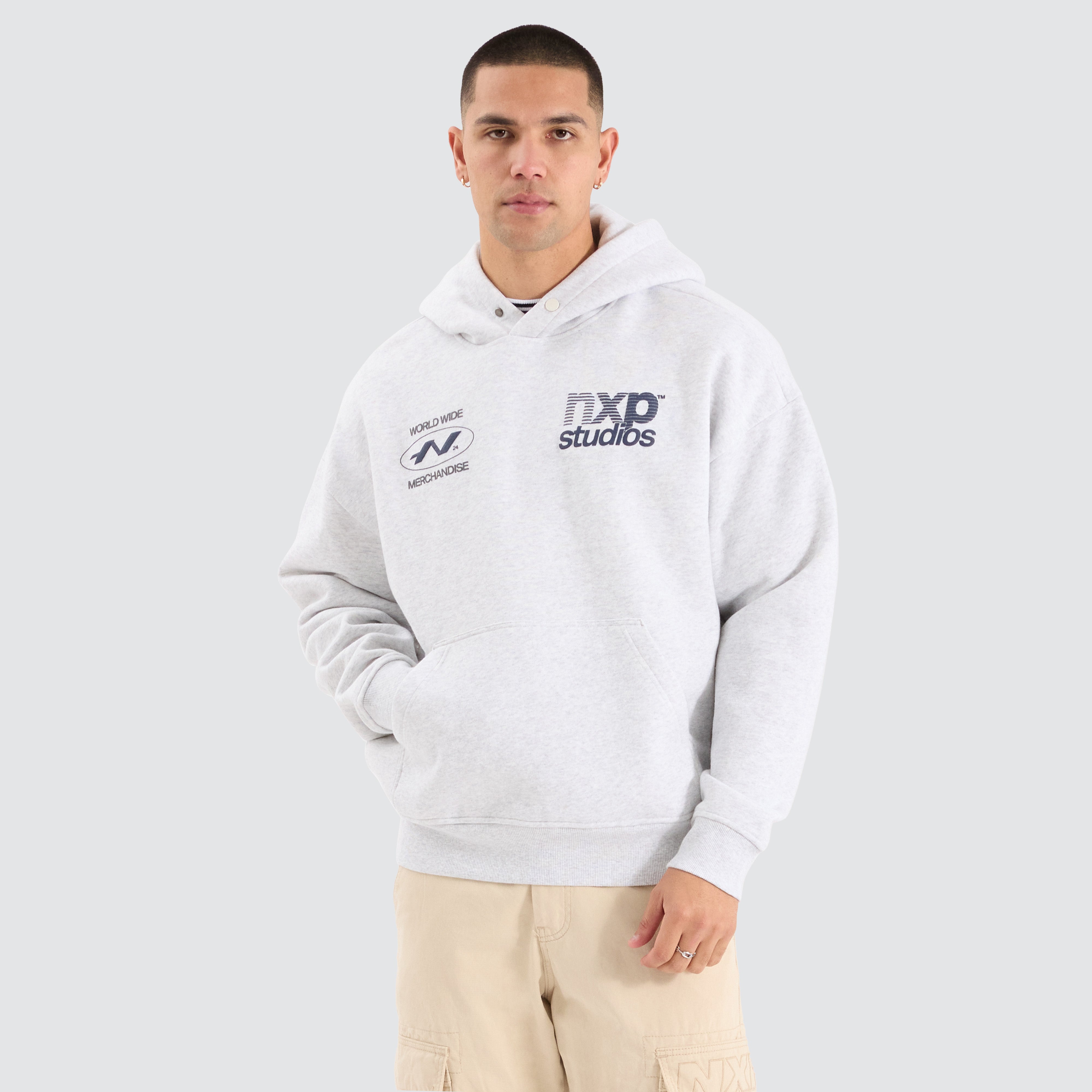 Selection Box Fit Hoodie in Snow Marle | NXP