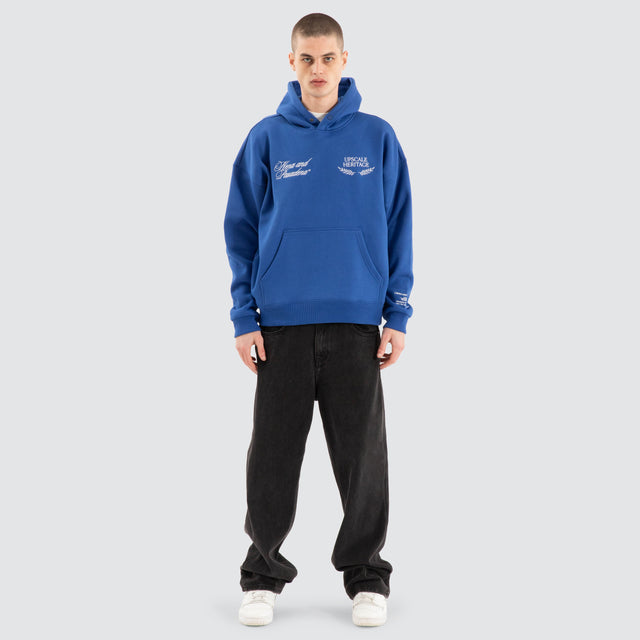 Etiquette Box Fit Hoodie Cobalt Blue