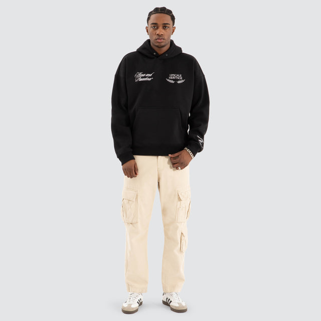 Etiquette Box Fit Hoodie Jet Black