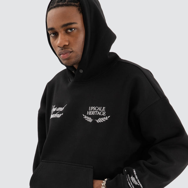 Etiquette Box Fit Hoodie Jet Black