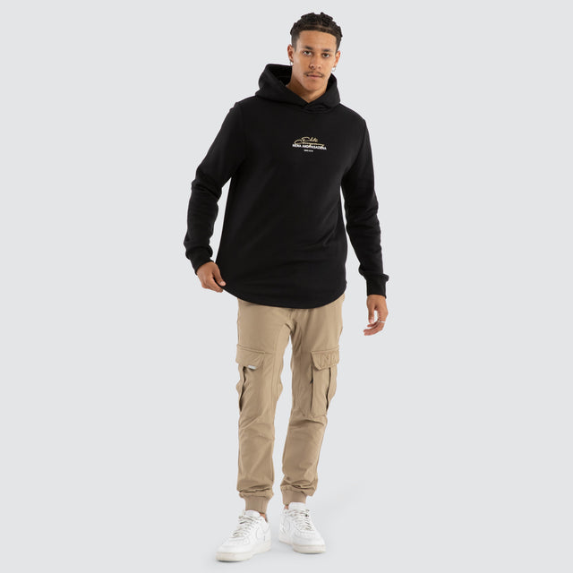 Spine Dual Curved Hoodie Jet Black
