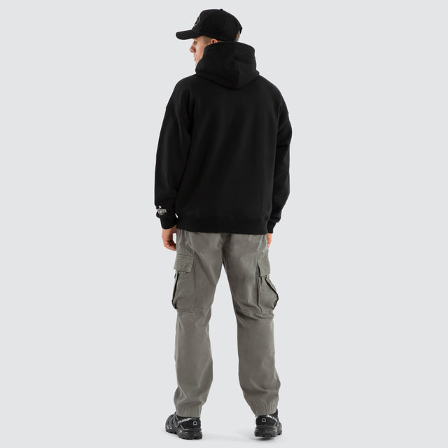 Model Wears Fence Box Fit Hoodie Jet Black Hoodies in Black - Image 6