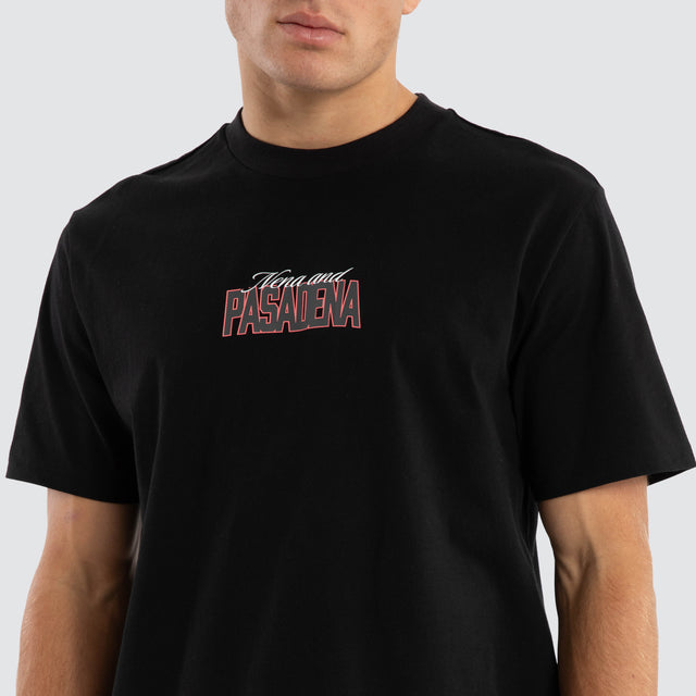 Model wears Distance Classic Fit Tee Jet Black T-Shirts in Black - Image 6