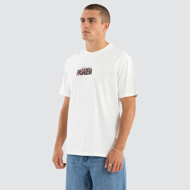 Model wears Distance Classic Fit Tee Natural White T-Shirts in White - Image 3