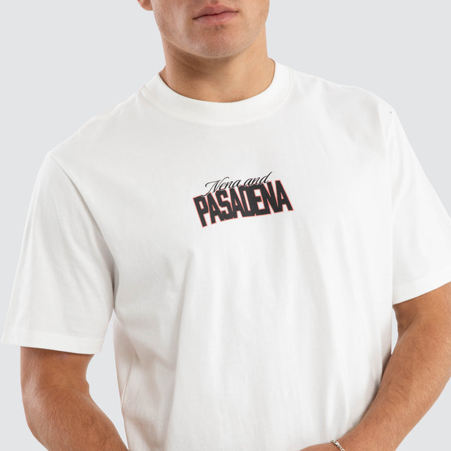 Model wears Distance Classic Fit Tee Natural White T-Shirts in White - Image 6