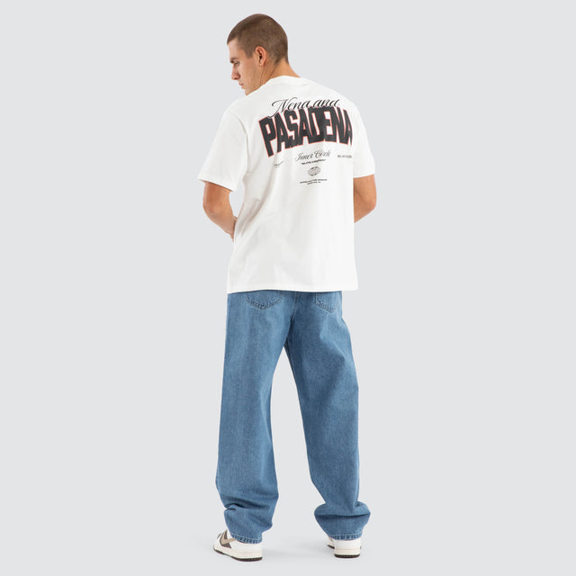 Model wears Distance Classic Fit Tee Natural White T-Shirts in White - Image 4