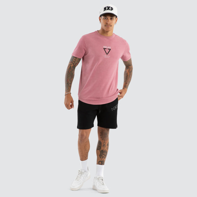 Model wears Wave Curved Hem Tee in Pink T-Shirts in Pink - Image 5