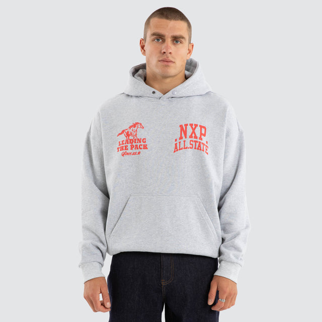 Model wears Pack Box Fit Hoodie Grey Marle Hoodies in Grey - Image 2