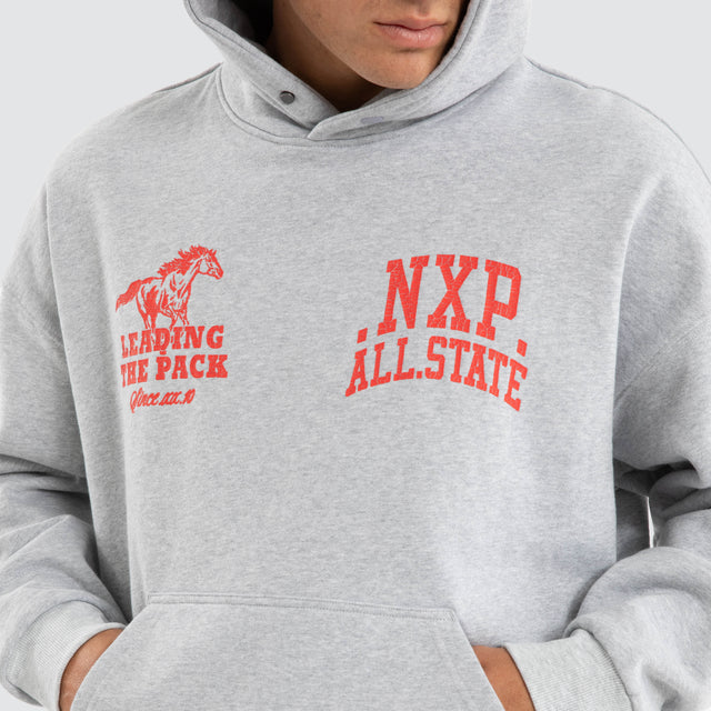Model wears Pack Box Fit Hoodie Grey Marle Hoodies in Grey - Image 6