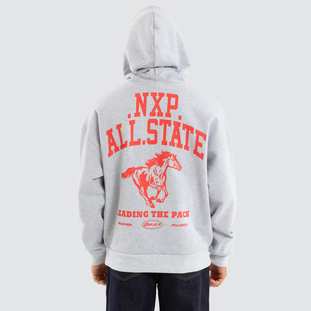 Model wears Pack Box Fit Hoodie Grey Marle Hoodies in Grey - Image 1