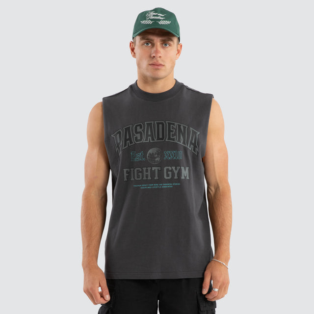 Model wears March Heavyweight Box Fit Muscle Tee in Asphalt Grey Muscle Tees in Grey - Image 1