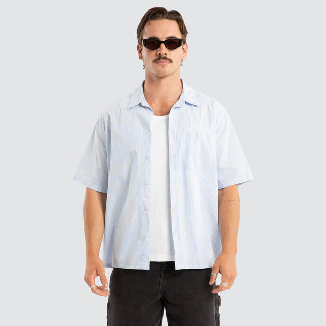 Grander Skate Short Sleeve Shirt Blue Stripe