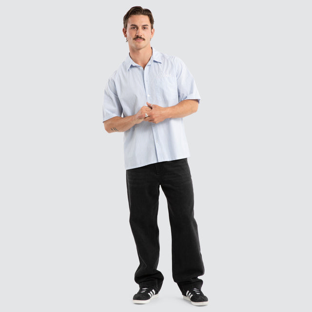 Grander Skate Short Sleeve Shirt Blue Stripe