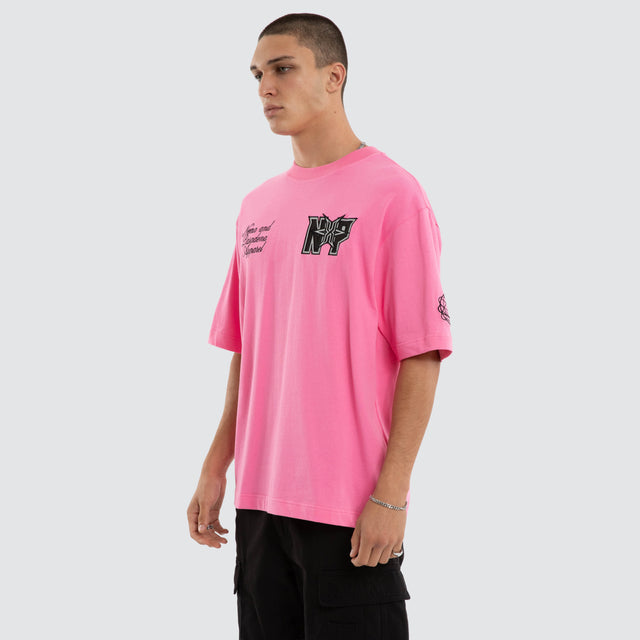 Model wears Figures Oversized Tee Pink T-Shirts in Pink - Image 3