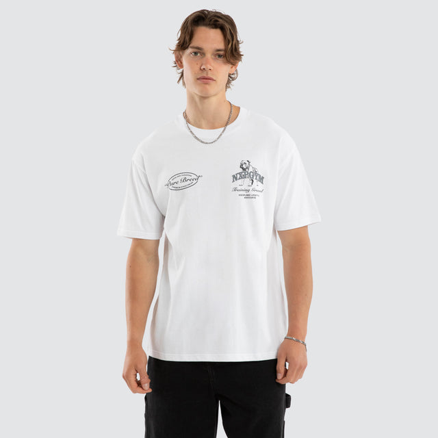 Model wears Ground Box Fit Tee White T-Shirts White – image 3