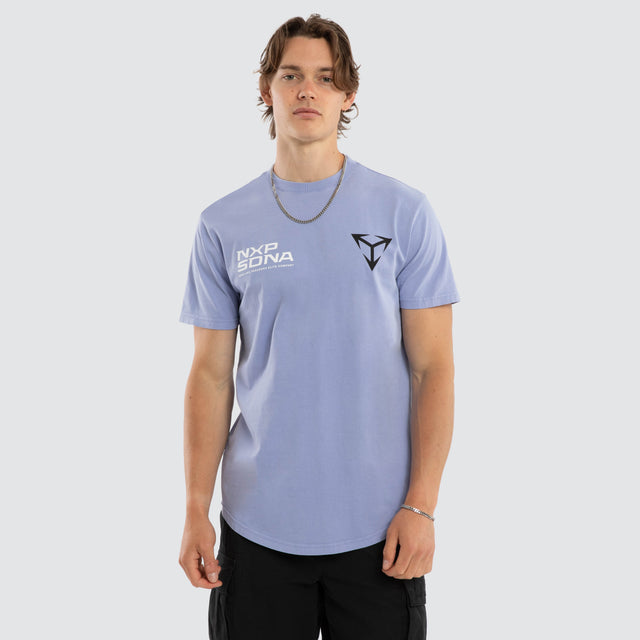 Model wears Finest Dual Curved Tee Pigment Thistle Down T-Shirts Grey – image 5