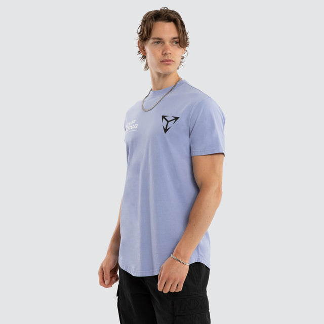 Model wears Finest Dual Curved Tee Pigment Thistle Down T-Shirts Grey – image 3