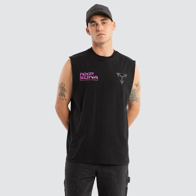 Model wears Finest Relaxed Muscle Jet Black Muscle Tees Black – image 1