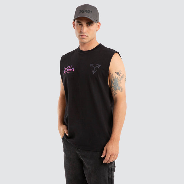 Model wears Finest Relaxed Muscle Jet Black Muscle Tees Black – image 2