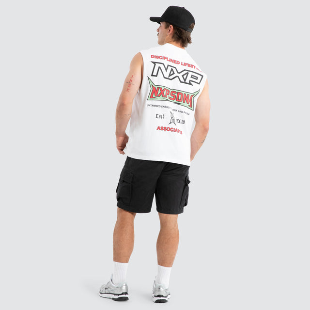 Model wears Champion Raptor Muscle White Muscle Tees White – image 5