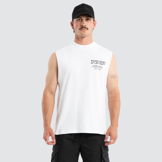 Model wears Champion Raptor Muscle White Muscle Tees White – image 2