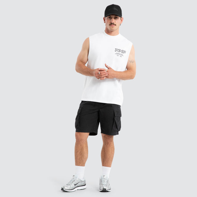 Model wears Champion Raptor Muscle White Muscle Tees White – image 4