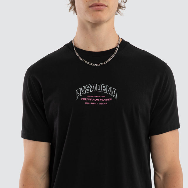 Model wears Chronicle Dual Curved Tee Jet Black T-Shirts Black – image 4