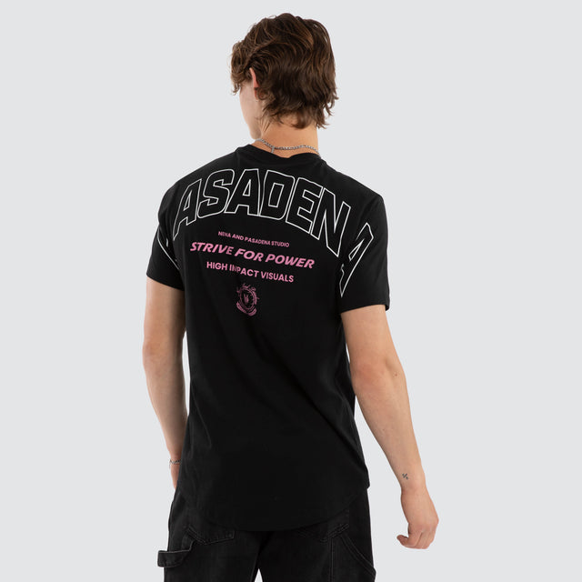 Model wears Chronicle Dual Curved Tee Jet Black T-Shirts Black – image 1