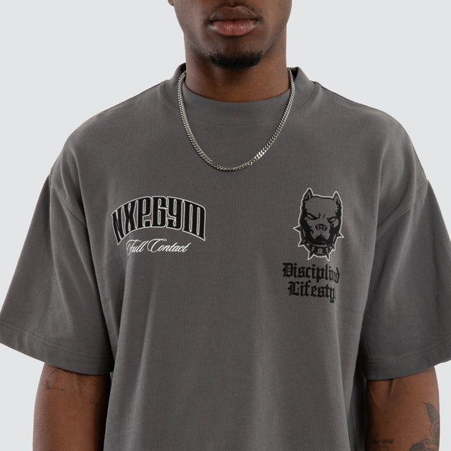 Model wears Inertia Street Tee Charcoal T-Shirts Grey – image 3