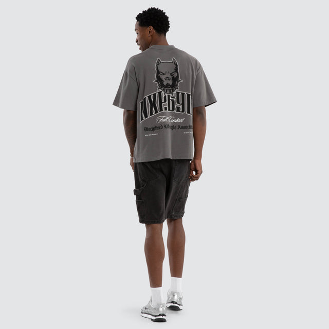 Model wears Inertia Street Tee Charcoal T-Shirts Grey – image 4