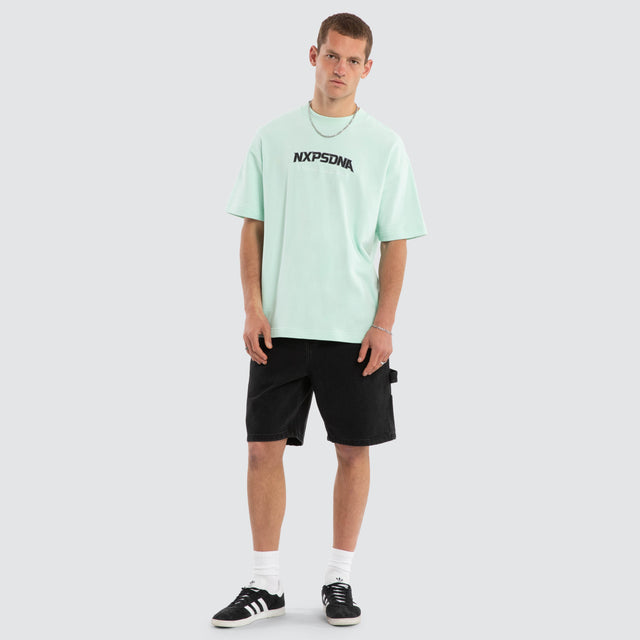 Model wears Airflow Loopback Raptor Tee Brook Green T-Shirts Green – image 2