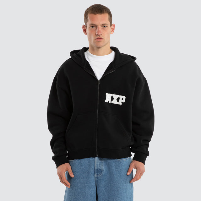 Model wears Realign Street Zip Hoodie Jet Black Hoodies in Black - Image 1