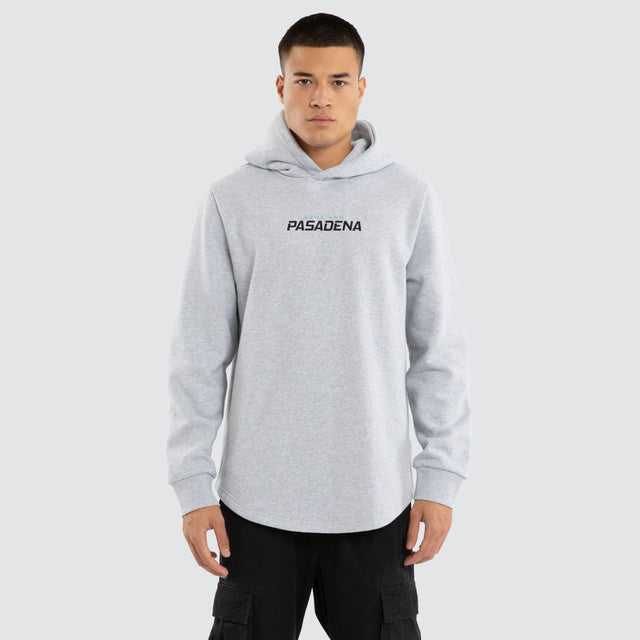 Model wears Unbreakable Curved Hem Hoodie Grey Marle Hoodies in Grey - Image 2