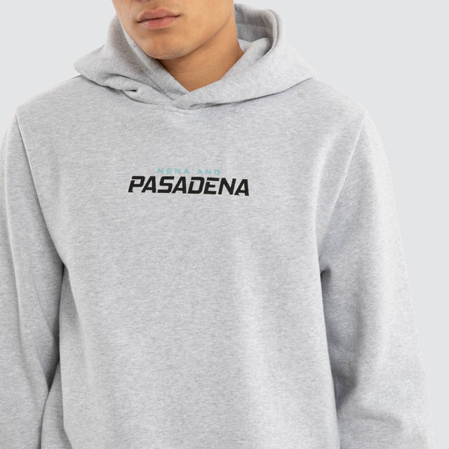 Model wears Unbreakable Curved Hem Hoodie Grey Marle Hoodies in Grey - Image 3