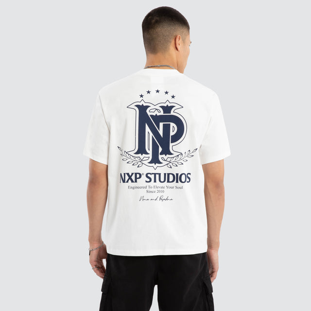 Model wears Drive Classic Tee Natural White T-Shirts in White - Image 2