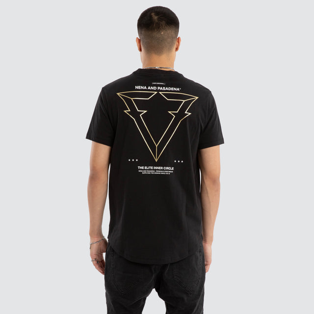 Model wears Forge Curved Hem Tee Jet Black T-Shirts in Black - Image 2