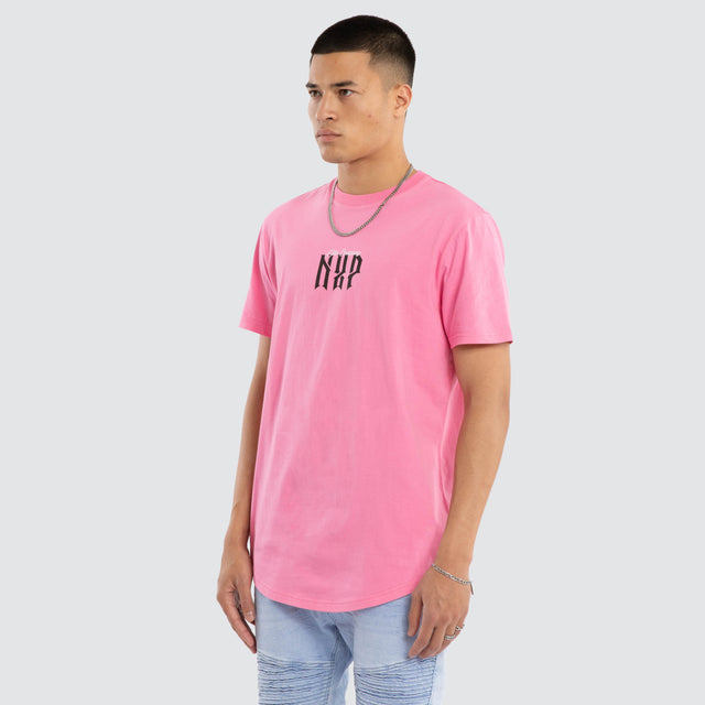 Model wears Ignite Curved Hem Tee Pink T-Shirts in Pink - Image 7