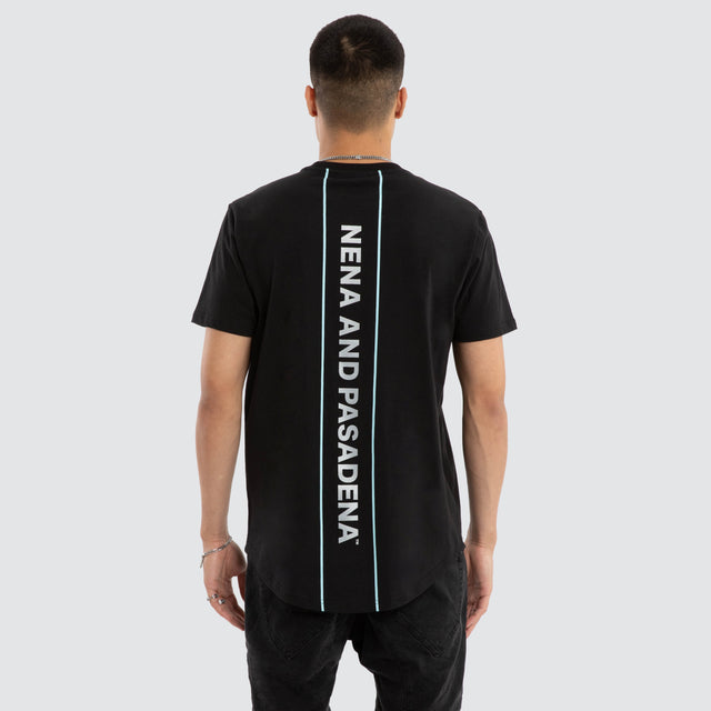 Model wears Inleash Curved Hem Tee Jet Black T-Shirts in Black - Image 2