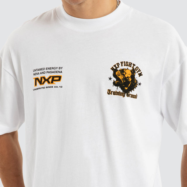 Model wears Beast Mode Raptor Tee Optical White T-Shirts in White - Image 3